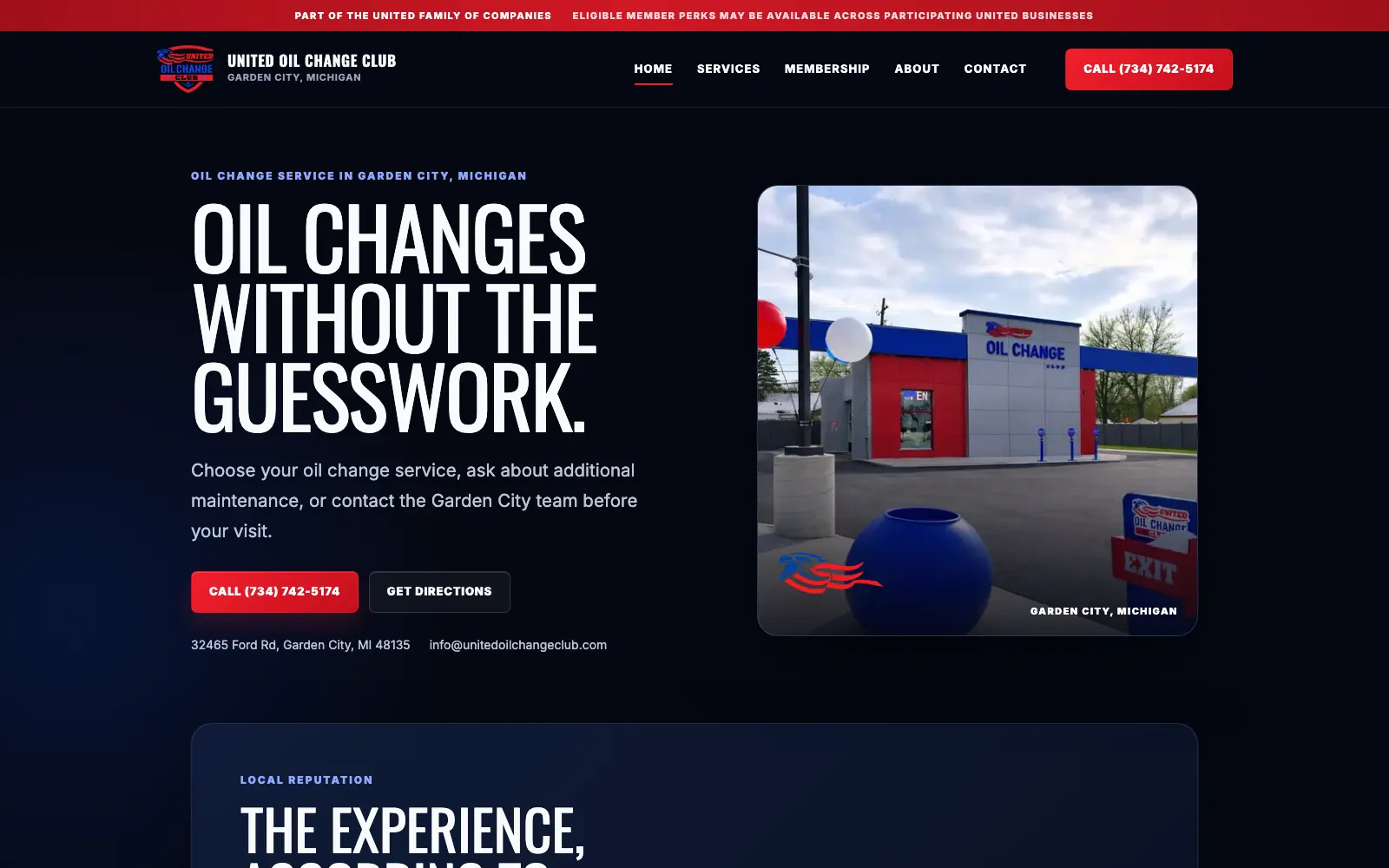 United Oil Change Club website homepage
